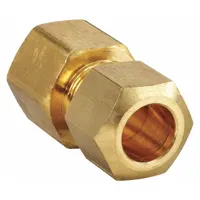 This brass compression fitting connects 3/8 in OD tubing to 1/4 in threaded pipe in fluid systems. The low-lead standard sleeve design provides a leak-tight seal without soldering or flaring. Suitable for instrumentation, pneumatic, and hydraulic applications