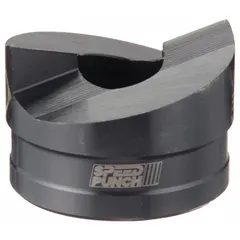 Manual-hydraulic knockout punch for creating round holes in 10 ga steel sheet metal. 2 in nominal size. Used in electrical panel fabrication, switchgear assembly, and enclosure manufacturing for conduit or cable entry.
