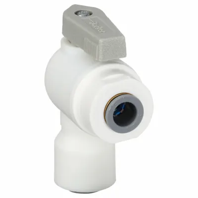 Parker Manual Two-Way Ball Valve: 1/2 in, Polypropylene, Angle, Push x Push, One-Piece - Angle-Body Polypropylene Ball Valves