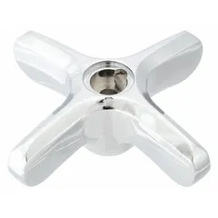 Zinc cross handle with chrome finish for Commander Series faucets. Compatible with hot and cold water. Includes indexes for temperature identification. Suitable for replacement in commercial or industrial wash stations.