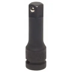 This impact socket extension features a 3/8-inch input and output drive size. It is used to extend the reach of impact sockets on 3/8-inch drive impact wrenches. The extension includes a locking mechanism to prevent socket detachment during use. Its manganese phosphate finish provides corrosion resistance.