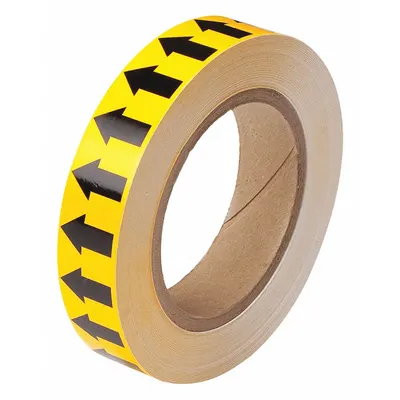 BRADY Pipe Marking Tape: Yellow, Black, 1 in Wd, 90 ft Roll Lg, Vinyl, 1 in Roll Wd - Pipe Marker Directional Flow Arrow Banding Tape