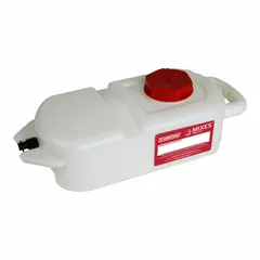 This plastic interchangeable tank is designed for use with ATV spot sprayers. Its translucent white construction allows operators to monitor fluid levels visually. It serves as a replacement or auxiliary reservoir for compatible sprayer systems.