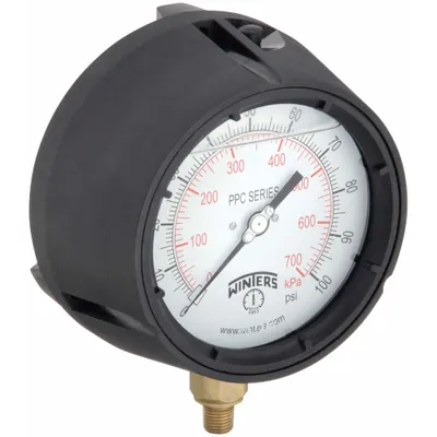 WINTERS Process Pressure Gauge: 0 psi to 100 psi, White, 4 1/2 in Dial, 1/4 in NPT Male - Vibration-Resistant Brass/Bronze Wetted Parts & Plastic Casing
