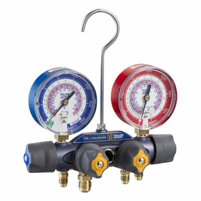 YELLOW JACKET Manifold Gauge: 4 Valves, Series Titan, 3 1/8 in Gauge - Analog Manifolds
