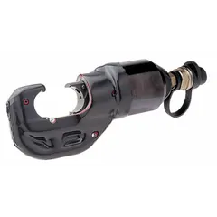 Remote hydraulic crimping head for U-Die connectors, rated for 750 kcmil max copper and 750 kcmil max aluminum. Features a 3/8 in male screw-type coupler for connection to a separate hydraulic power source. Suitable for utility, industrial, and contractor cable crimping applications.