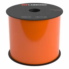 Continuous label roll for thermal transfer printing, 4 inches wide by 100 feet long. Constructed of orange gloss vinyl for indoor and outdoor use. Compatible with the LabelTac Pro X printer series. Used for creating labels in industrial environments, such as pipe marking, equipment labeling, and safety signage.