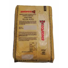 Yellow thermoplastic marking compound for pavement striping. Measures 23 inches long by 14 inches wide. Applied using a melting kettle for adhesion to asphalt or concrete surfaces. Suitable for traffic control lines, parking lot markings, and industrial facility layouts.