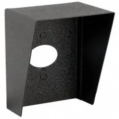 This black powder-coated carbon steel cover houses card readers, entry/exit buttons, intercoms, or keypads in gate operator access control systems. It provides protection against weather and vandalism for commercial or industrial entry applications.