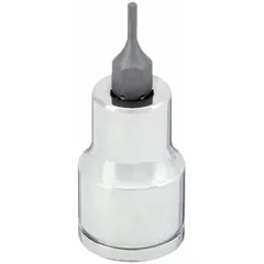This hex bit socket features a 1/16 in hex tip and a fixed insert design for secure engagement with hex-head fasteners. With a 3/8 in drive size and 1 3/4 in overall length, it is suited for precision assembly and maintenance tasks in confined spaces.