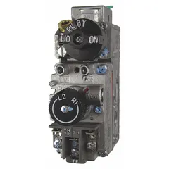 Single-stage, fast-opening standing pilot gas valve rated for 70,000 BtuH at 750 mV. Features a 3/8 in female NPT straight-thru configuration. Suitable for use in gas-fired heating appliances requiring a standing pilot ignition system.