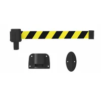 BANNER STAKES Retractable Belt Barrier System: Anchors/Screws, 15 ft Belt Lg, Pattern, Black/Yellow (MPN PL4121)