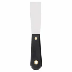 Standard scraper with a stiff, tapered carbon steel blade and a straight polypropylene handle. Designed for removing paint, adhesive, gaskets, and other buildup from flat surfaces in maintenance and construction tasks.