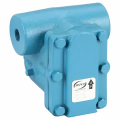 Cast iron in-line float and thermostatic steam trap with 1 in FNPT connection. Stainless steel float. Horizontal installation. Maximum capacity 1,439 lb/hr, maximum pressure 30 psi, maximum temperature 450°F. Used in steam distribution systems for automatic condensate drainage.