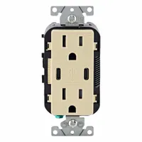 USB Receptacle: Decorator Duplex, 5-15R, USB Type C, Ivory, 125V AC, 15 A (MPN T5637-I)