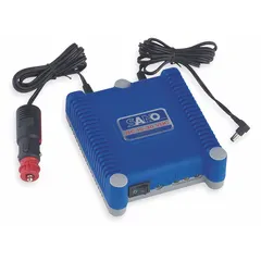 Battery charger accessory for powered hand trucks, featuring a battery holder with DC charger. Compatible with Magliner lead acid power stair climbing hand trucks. Overall dimensions: 6 3/4 in height, 3 1/2 in width, 10 1/2 in length. Manufacturer part number 930114.