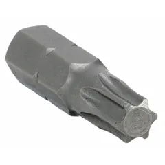 T30 Insert Torx Bit with hex shank for secure grip in power tools. Carbon steel construction. Sold as a 10-pack. Used for driving Torx fasteners in assembly, automotive, and construction tasks.