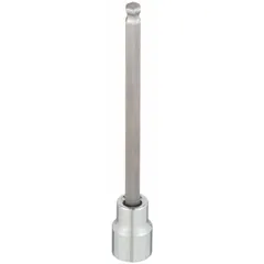 Ball-end hex bit socket with 3/8 in drive and 5/16 in hex tip. Fixed insert design, overall length 4-3/4 in. Ball end allows off-axis driving up to 25 degrees for access in confined spaces.
