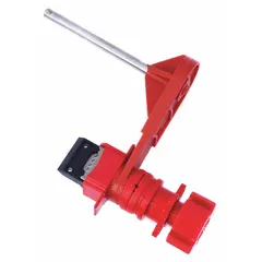 This universal valve lockout is designed for use in lockout/tagout procedures to secure valves in the closed or open position during maintenance. It features a 9 in blocking arm height and accommodates a maximum handle width of 1.63 in. Constructed from nylon and steel, it helps prevent accidental valve operation in industrial settings.