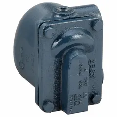 This cast iron C-pattern float and thermostatic steam trap is designed for horizontal installation in steam systems. It features a 2-inch FNPT connection, a stainless steel float, and a maximum capacity of 9,000 lb/hr at up to 15 psi and 377°F. Suitable for automatically draining condensate while preventing steam loss.