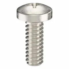 Pan head machine screws with #4-40 thread, 5/16 in length, made from 18-8 stainless steel with plain finish. Phillips drive with #1 drive size. Suitable for fastening components in machinery, electrical enclosures, and instrumentation where a low-profile head is required. Pack of 50.