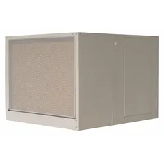 Single-inlet ducted evaporative cooler for residential use. Measures 34 5/8 in x 42 in x 52 in with a 12 in pad thickness. Operates on 115/230V AC. Includes a drive package that requires assembly. Suitable for cooling spaces in dry climates where ducted installation is feasible.