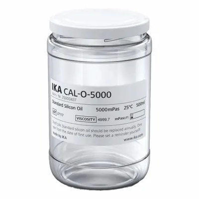 IKA Silicon Oil: 5,000 cps Viscosity, 500 mL Volume, Clear Glass, Jar, Liquid - Viscometer Calibration Standards