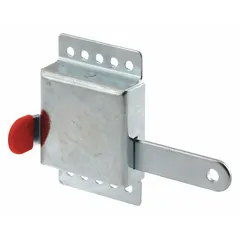 This bolting-type slide lock secures sliding garage doors by engaging a bolt into the track or frame. With an overall depth of 3 3/16 in, a base length of 3 1/8 in, and a base width of 5/16 in, it is suitable for use in residential and light commercial garage applications.