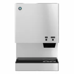 Air-cooled combination ice machine and dispenser producing 343 lb of nugget ice per day. Push-button dispensing. Measures 40 in high by 26 in wide. Operates on 115V. Suitable for commercial kitchens, break rooms, and self-serve beverage stations.