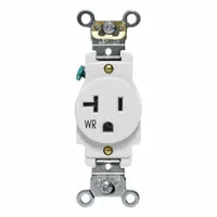 LEVITON Single Receptacle Outlet: Single, 5-20, White, 125V AC, 20 A, 2 Pole / 3 Wire (MPN W5361-W)