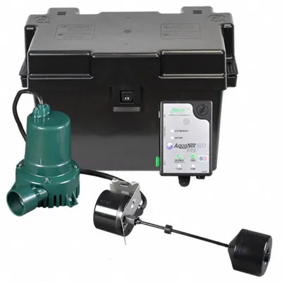ZOELLER Battery Backup Sump Pump: 12V DC, Piggyback Vertical Float, 14.5 ft Max. Head - Battery-Powered Backup Sump Pumps