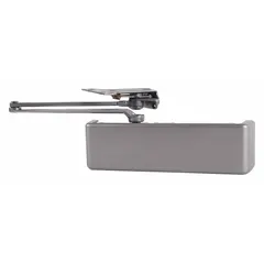 This Grade 1 heavy duty door closer features an aluminum body and a size 6 adjustable spring. Designed for parallel arm mounting, it is suitable for interior or exterior use and is ADA compliant. The regular arm type provides reliable door control for commercial or industrial applications.