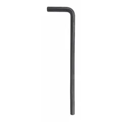 This L-shaped hex key is made of alloy steel with a black oxide finish. It has a 6 mm metric tip size and a long length for extended reach. The tool features two tips and is used for tightening or loosening hex socket fasteners in machinery and assembly applications.