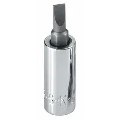 This slotted bit socket features a 5/16 in tip size for SAE fasteners. It is designed for use with standard ratchets and drivers to drive slotted screws in assembly and maintenance tasks. The replaceable insert extends service life.