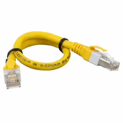 HARTING Cordset: Cat6a, RJ45 Male Straight x RJ45 Male Straight, 2 m Lg, PVC, Yellow - RJ45 Connector to RJ45 Connector Cordsets