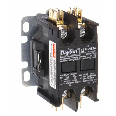 Dayton Definite Purpose Magnetic Contactor: 2 Poles, 208-240V AC, 20 A - Non-Reversing Definite Purpose Contactors