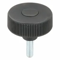 Hand Knob: Knurled, Plastic w/ Steel Thread, M12 Thread, 30 mm Thread Lg, 63 mm Dia, Gray (MPN K0260.5312X30)