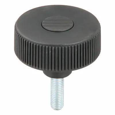 KIPP Hand Knob: Knurled, Plastic w/ Steel Thread, M12 Thread, 30 mm Thread Lg - Knurled Knobs with Threaded Stud