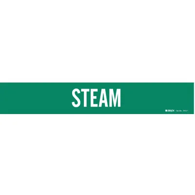 BRADY Pipe Marker: Steam, Green, White, Fits 2 1/2 to 7 7/8 in Pipe O.D., 1 Pipe Markers - Steam Adhesive Pipe Markers