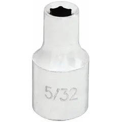 This WESTWARD hand socket features a 1/4" drive size and a 5/32" socket size with a 6-point configuration for secure engagement with hex fasteners. The chrome finish provides corrosion resistance. With a standard depth and 1" overall length, it is suitable for tightening or loosening SAE fasteners in automotive, machinery, and general assembly tasks.