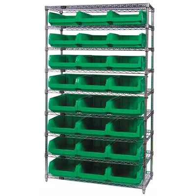 QUANTUM STORAGE SYSTEMS Bin Shelving: 42 in x 18 in x 74 in, 1 Sided, 18 Bins, Open, Gray - Wire Stationary Bin Shelving with Open-Front Bins