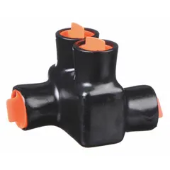 Double-sided entry multitap connector with aluminum body for splicing and tapping conductors in dry locations. Accepts wire sizes from 10 AWG to 250 kcmil. Suitable for use in panelboards, junction boxes, and power distribution systems.