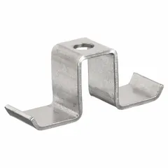 Clip for securing fiberglass grating panels to support structures. Made from 316 stainless steel for corrosion resistance. Fits bearing bar spacing of 1 1/2 in. Used in industrial environments such as chemical plants, wastewater facilities, and offshore platforms.