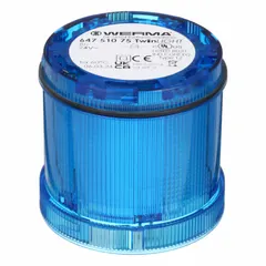 Blue lens module for KombiSIGN 72 series tower light stacks. Operates on 24V AC with 70 mm overall diameter and 66 mm overall height. Provides visual signals for status indication, alarm alerts, or process monitoring in industrial automation environments.