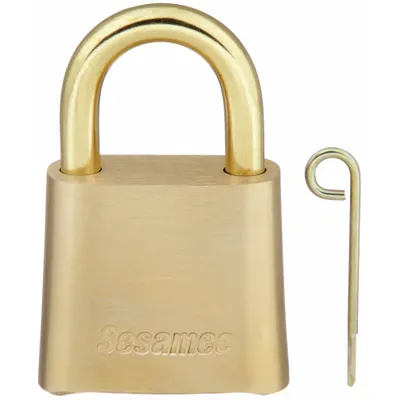SESAMEE Combination Padlock: Scrolling Combo, Gold, Brass, Std Shackle - Standard Shackle Combination Padlocks