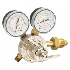 Single-stage fuel gas regulator with CGA 510 inlet and 9/16"-18 M LH outlet. Neoprene diaphragm. Rated for 50 psig output. Used to reduce and stabilize gas pressure from a cylinder in industrial heating, brazing, and cutting applications.