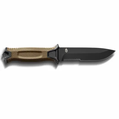 GERBER Fixed Blade Knife: Serrated, 9 3/4 in Overall Lg, Steel, Rubber - General Purpose Knives