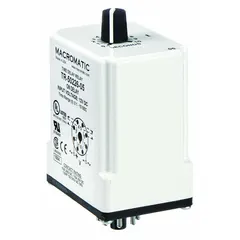 Socket-mounted single function time delay relay rated 240V AC and 10 A with 8 pins/terminals. Used in industrial automation for controlling timing sequences in machinery, conveyors, and process controls. Suitable for panel-building and OEM applications.