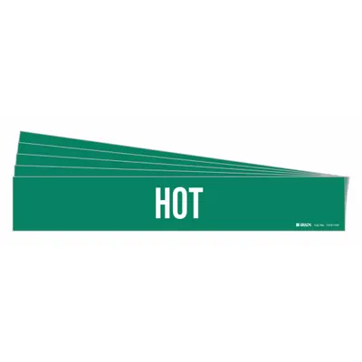 BRADY Pipe Marker: Hot, Green, White, Fits 8 in and Larger Pipe O.D., 1 Pipe Markers - Hot Adhesive Pipe Markers