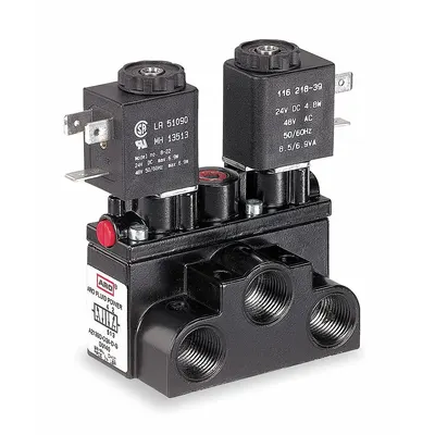 ARO Solenoid Air Control Valve: Alpha, Four-Way / Two-Position, 24V DC, 3/8 in Female NPT - ARO Alpha Series Solenoid-Operated Inline Air Control Valves